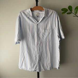H&M Linen Cotton Striped Blue White Casual Button Down Shirt Mens Size XL